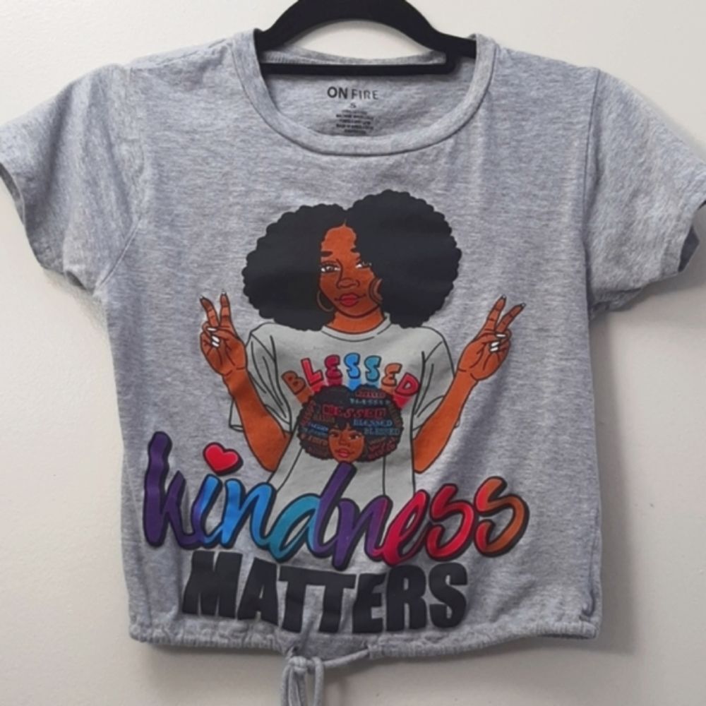 On Fire Graphic Crop top Corded Waist Gray 100% Cotton  Size Small
